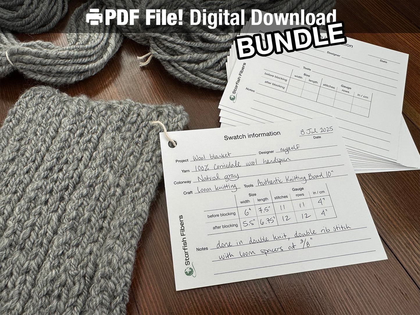 Project swatch information card PDF bundle