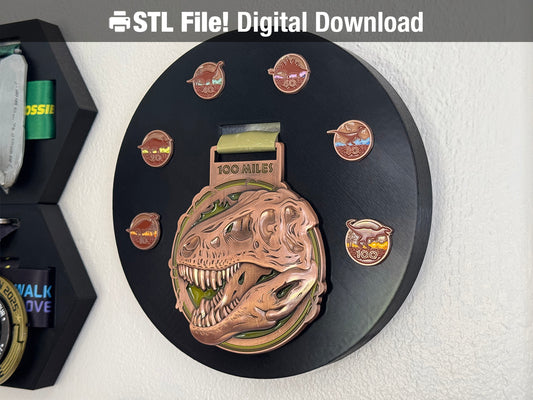 VRC Dino-Might Challenge Medal and Pins Display Plaque STL File
